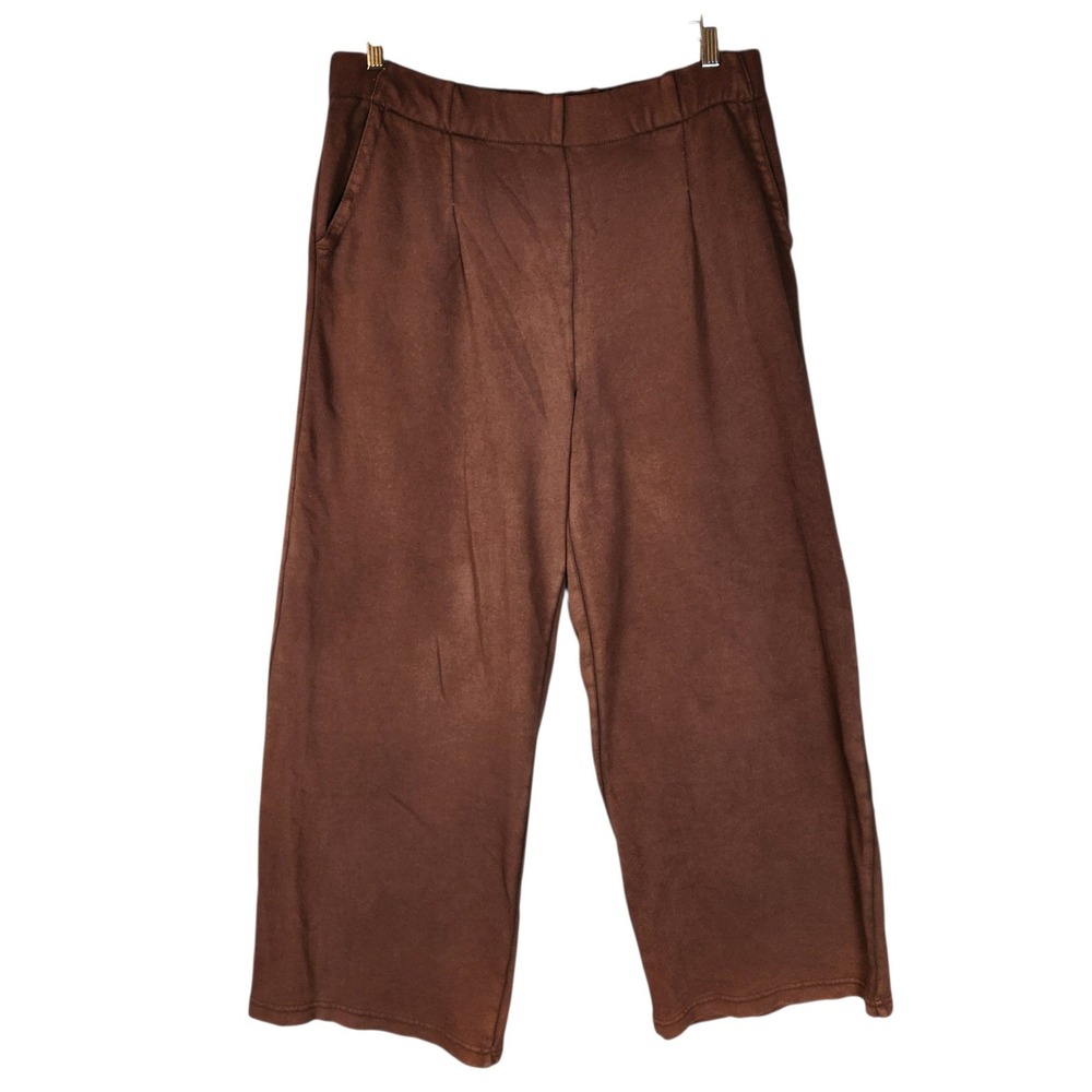 Aerie Always and Foreveral Wide Leg Pleated Sweatpants Large Brown Pockets